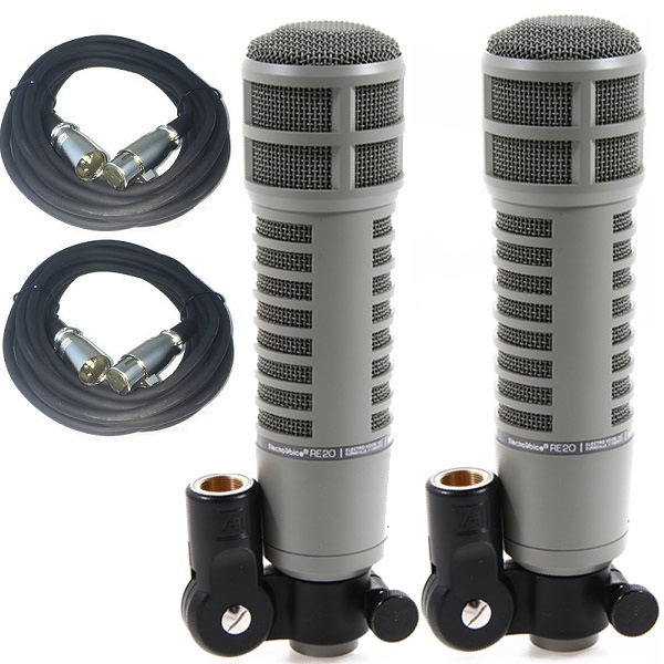 Electro-Voice RE20 Dynamic Mic Pair + 2 Free 20' XLR Cables